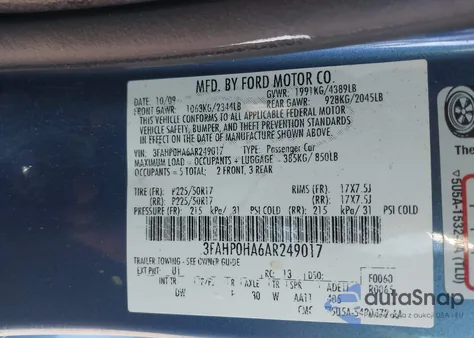2010 Ford Fusion Se из США, поврежденный, VIN 3FAHP0HA6AR249017